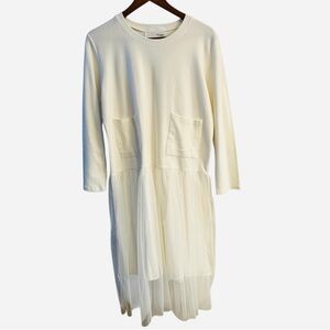 LAMAGIE Korean Brand Dropped waist Cotton dress with sheer mesh skirt (lined)